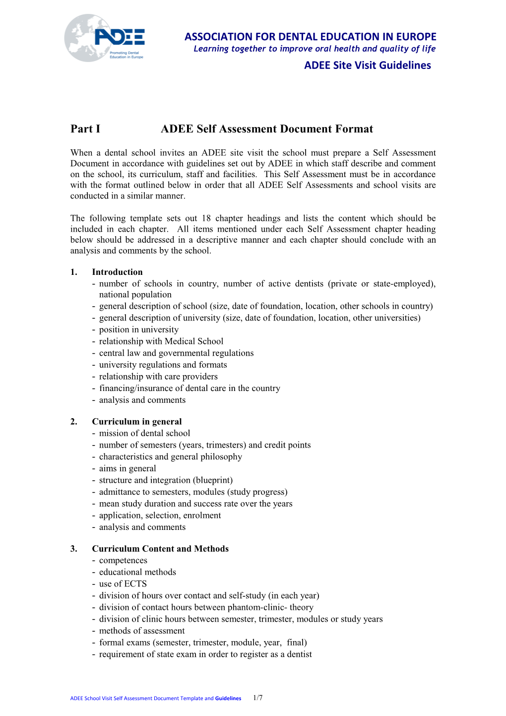 ADEE Site-Visit and Self-Study Format