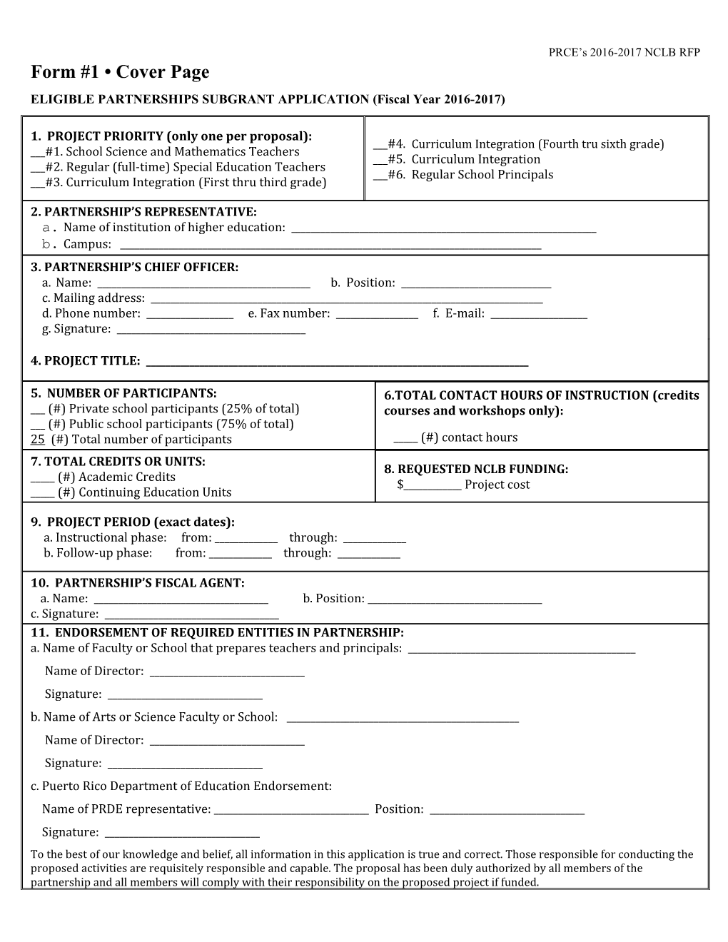 Form 1 Cover Page