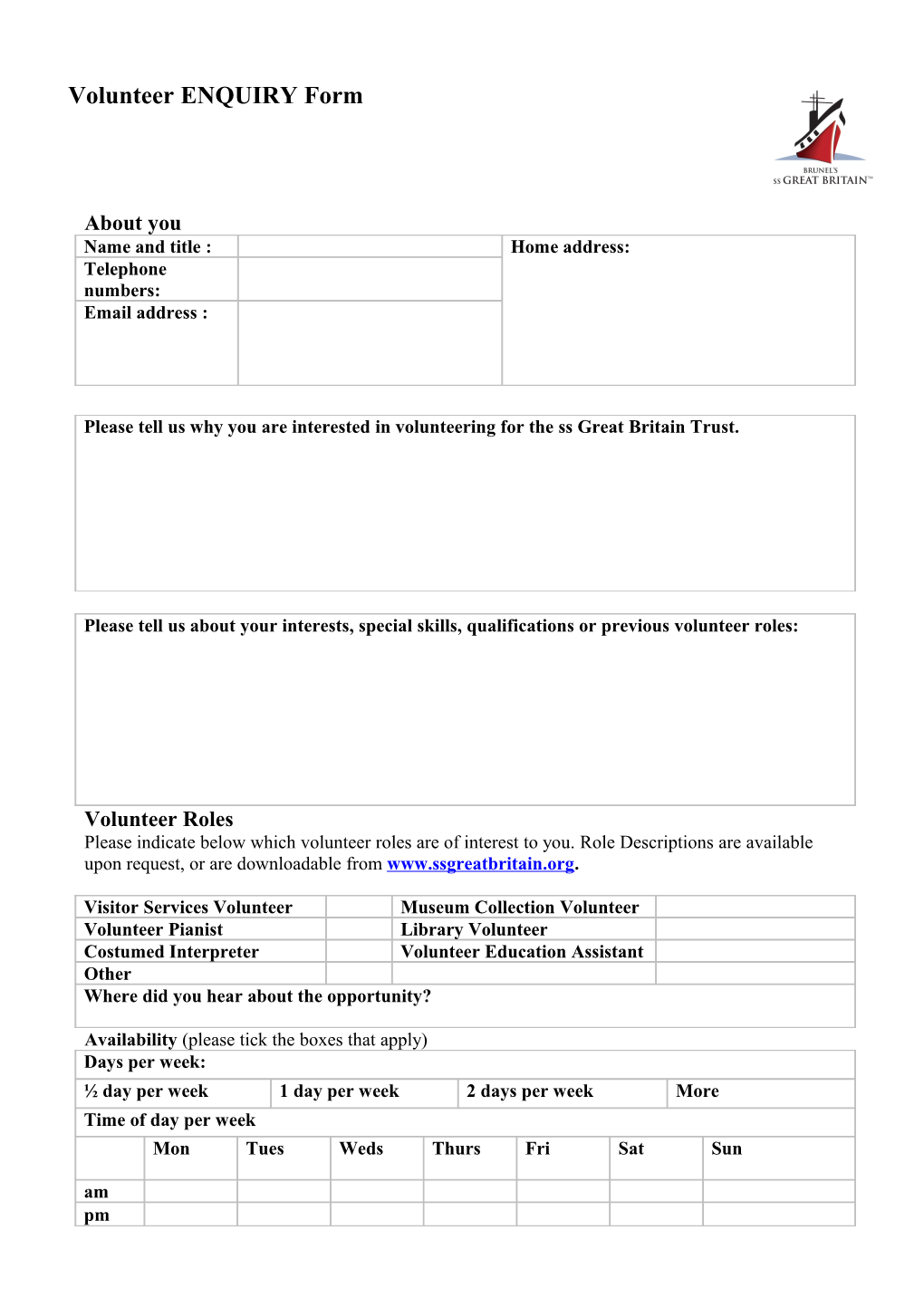 Volunteer Initial Details Form