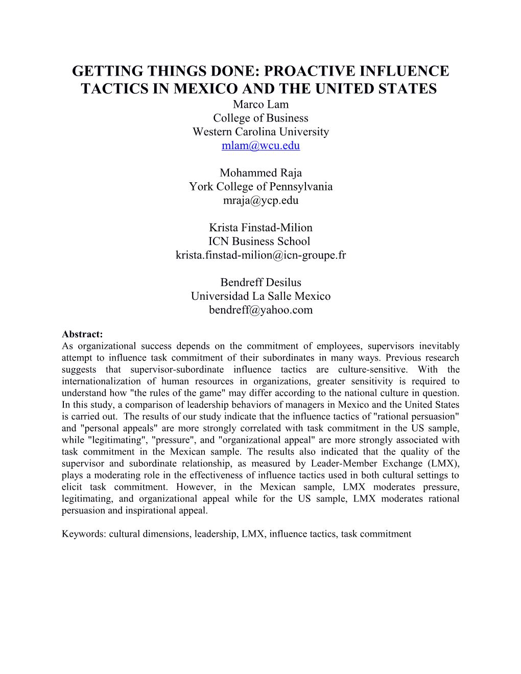 Getting Things Done: Proactive Influence Tactics in Mexico and the United States