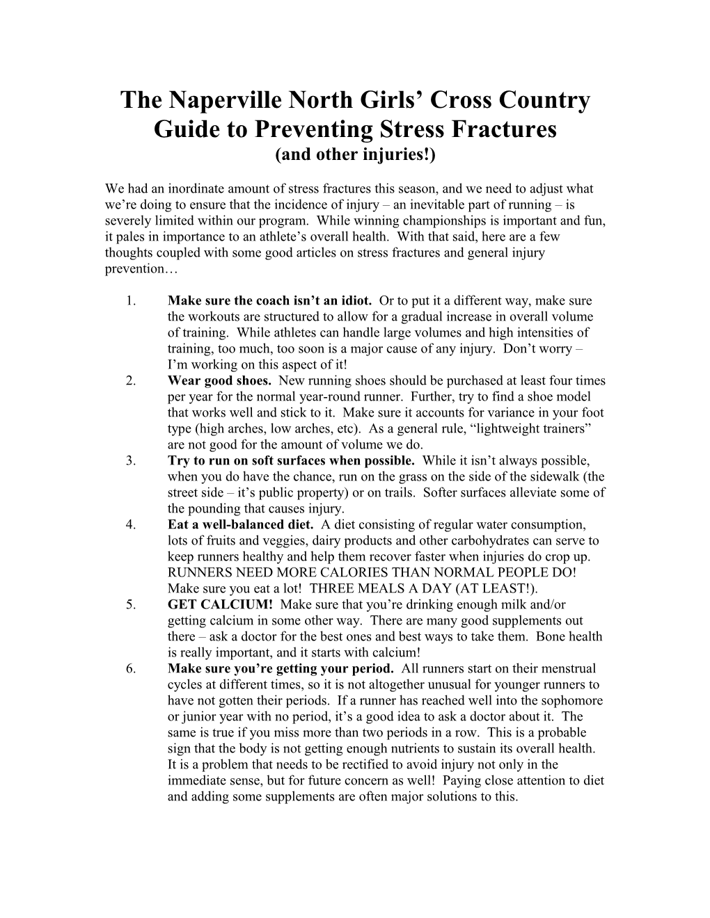 The Naperville North Girls Cross Country Guide to Preventing Stress Fractures