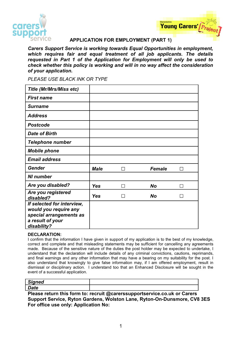 Application for Employment (Part 1)