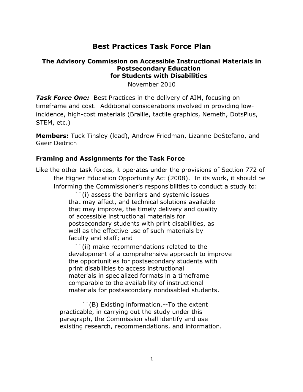 Best Practices Task Force Plan (MS Word)