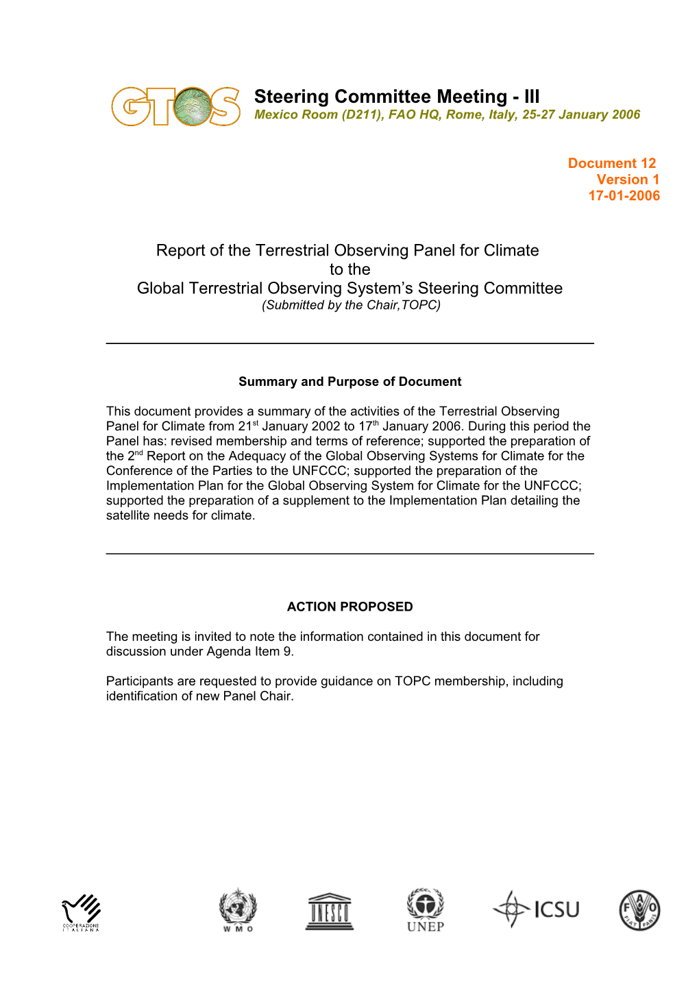 Director's Report to GCOS Steering Committee