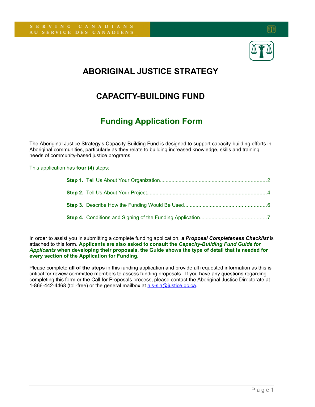 Aboriginal Justice Strategy S Aboriginal Justice Strategy - Application for Capacity-Building