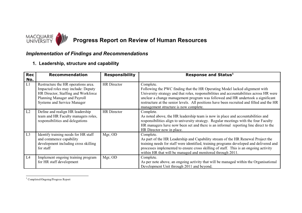 Progress Report on Review of Human Resources