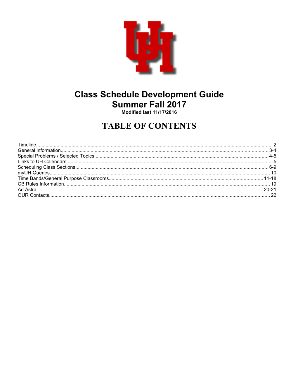 Class Schedule Development