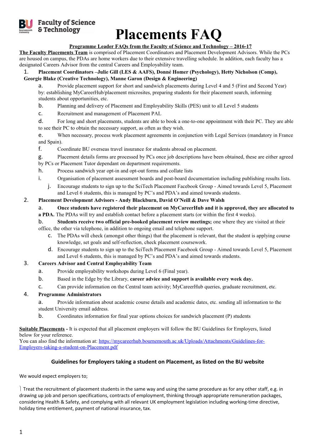 Programme Leader Faqs from the Faculty of Science and Technology 2016-17