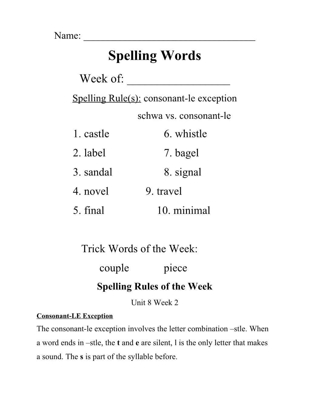 Spelling Rule(S):Consonant-Le Exception