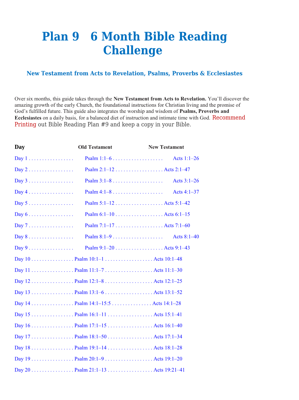 Plan 9 6 Month Bible Reading Challenge