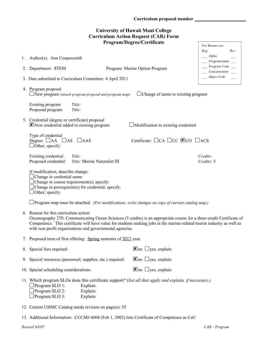 Curriculum Proposal No s3