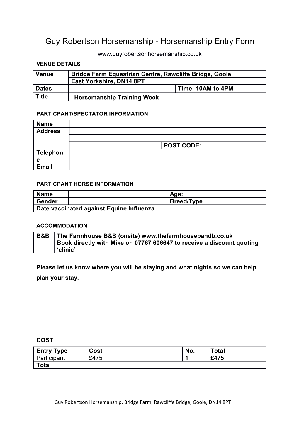 Guy Robertson Horsemanship - Horsemanship Entry Form