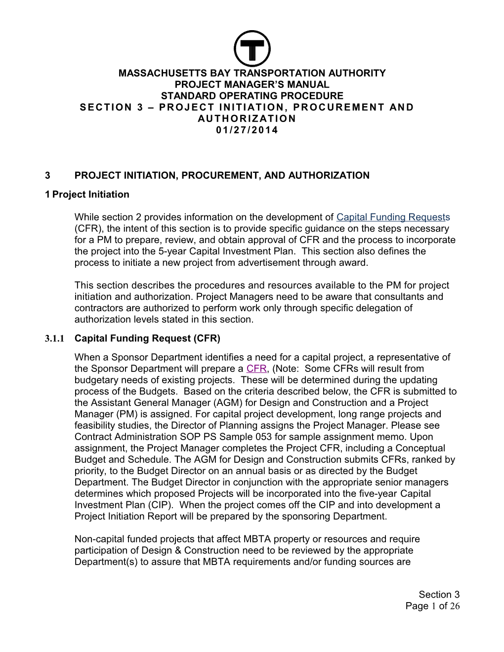 Section 03 - PROJECT INITIATION, AUTHORIZATION, AND AWARD