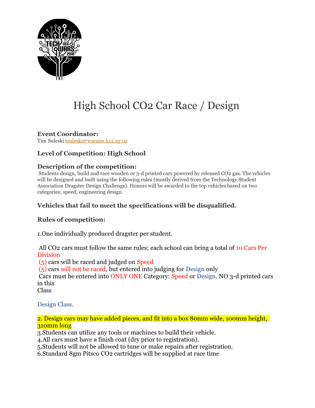 High School CO2 Car Race / Design