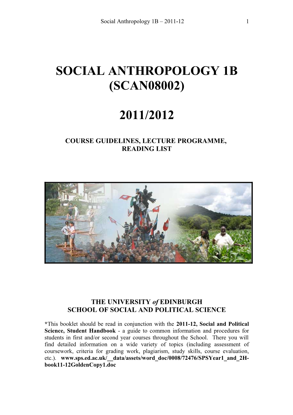 Social Anthropology 1B: an Introduction