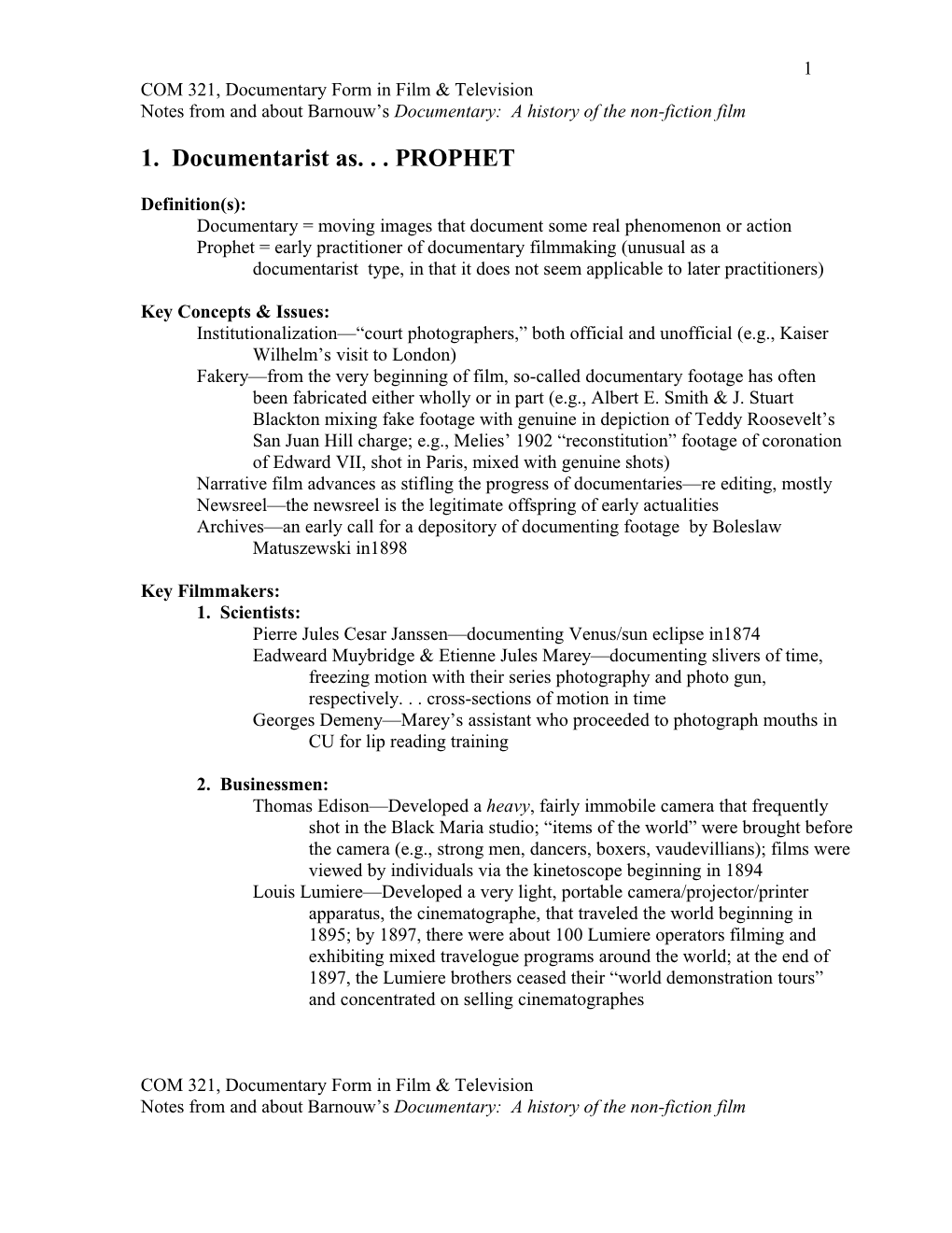 COM 321, Documentary Form in Film & Television s3