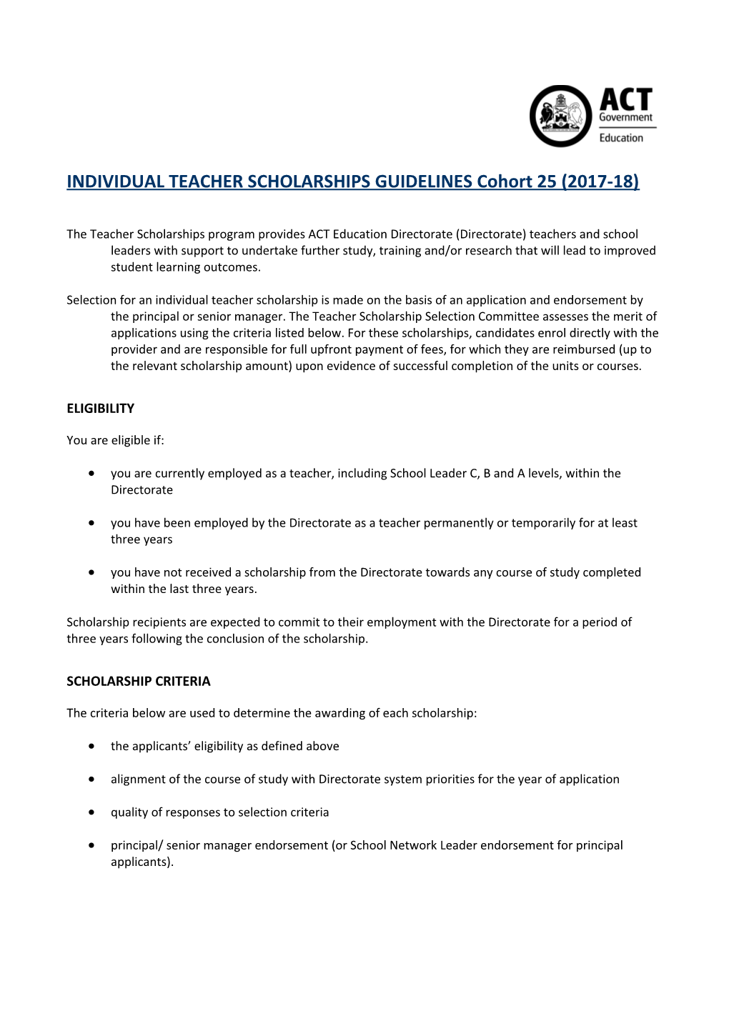 Individual Teacher Scholarships Guidelines Cohort 25