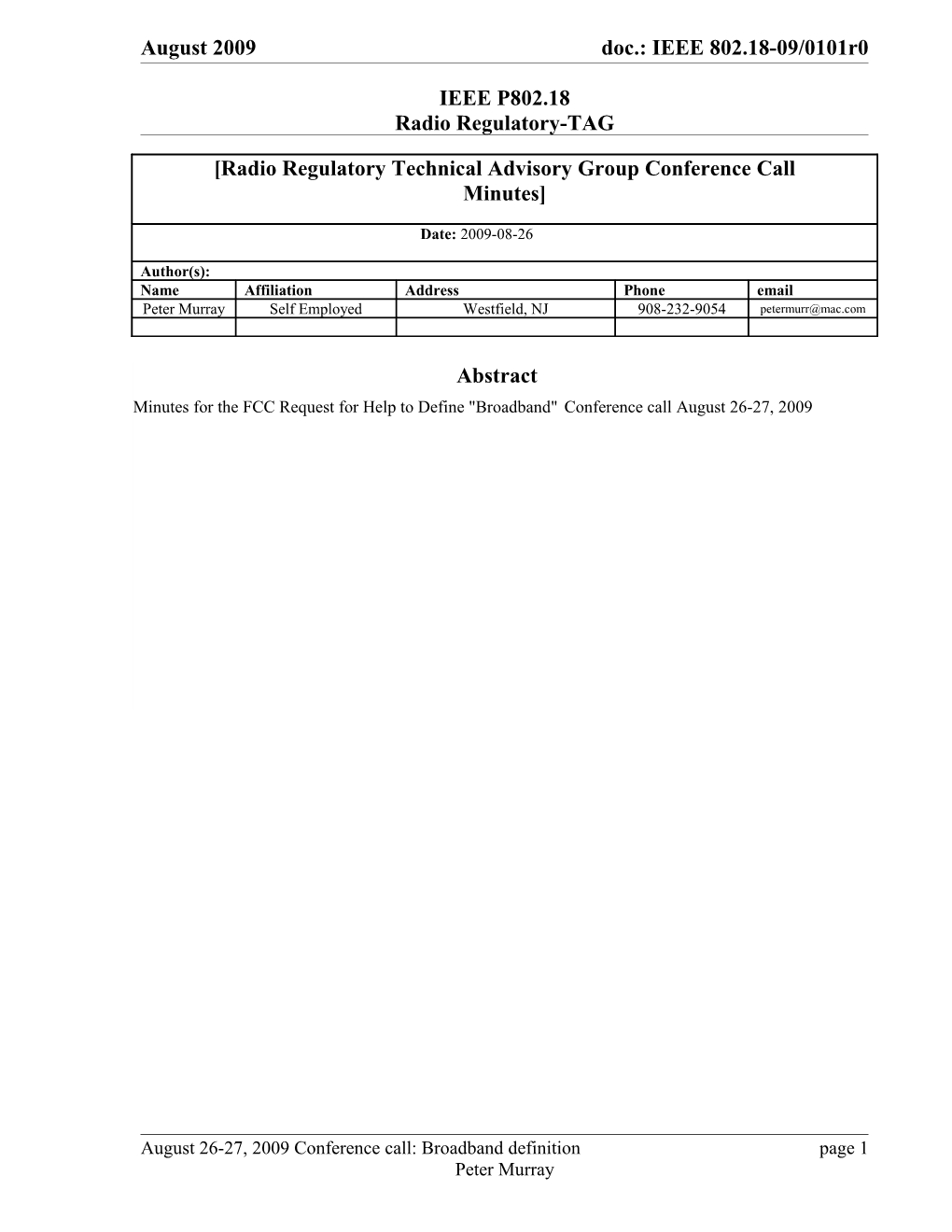 IEEE P802.18 Radio Regulatory-TAG