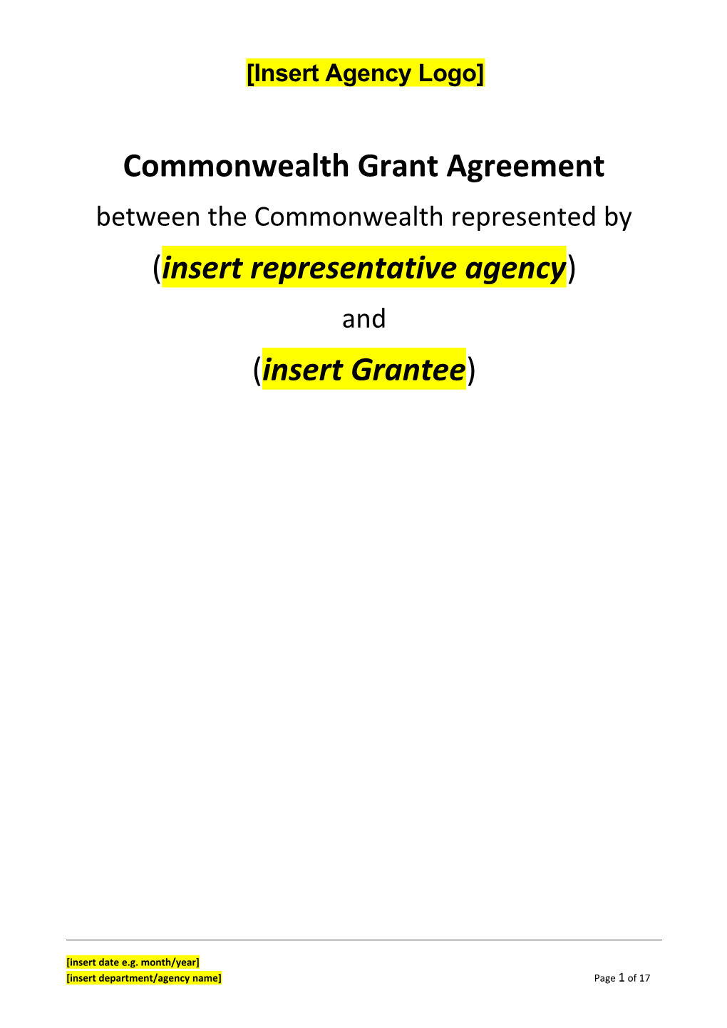 Commonwealth Low-Risk Grant Agreement Template