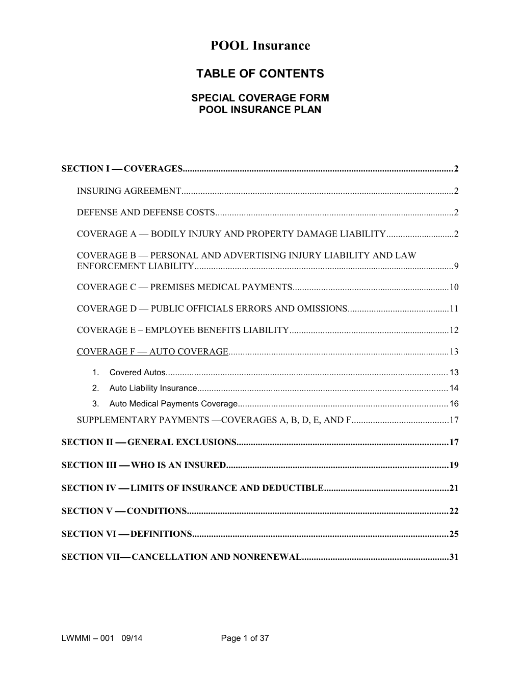 Section I Coverages 2