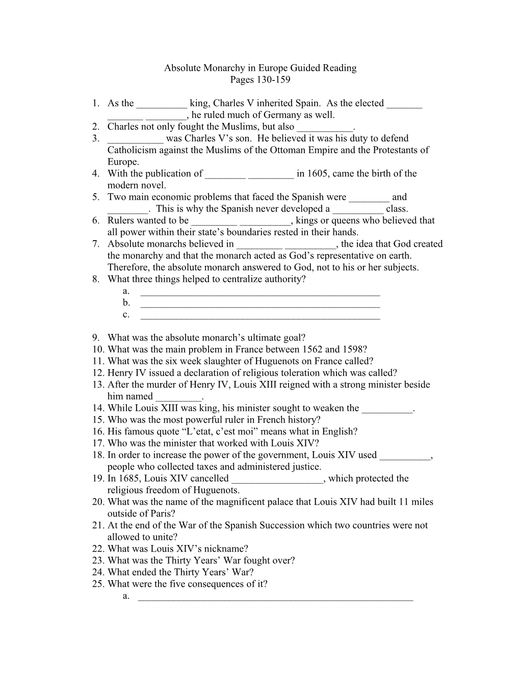 Absolute Monarchy In Europe Guided Reading