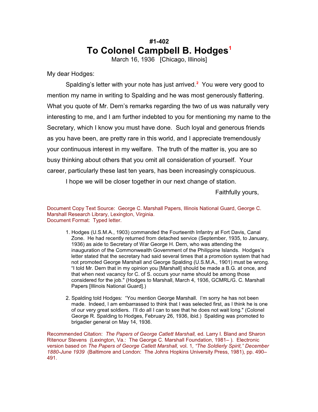 To Colonel Campbell B. Hodges1