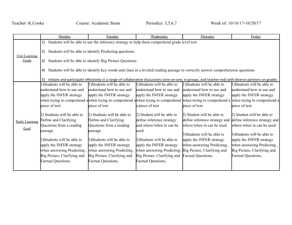 WEEKLY Lesson Plans