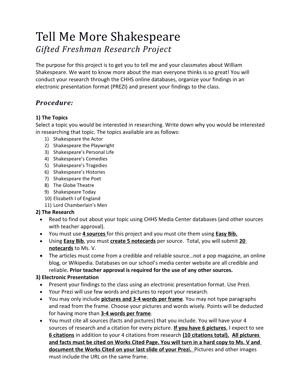Gifted Freshman Research Project