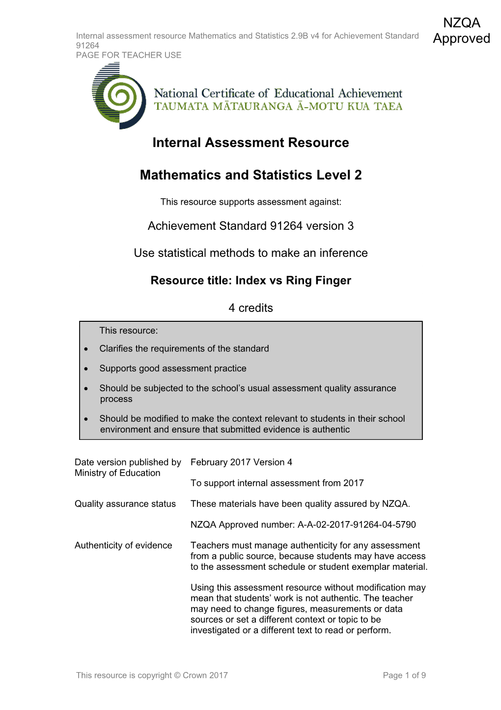 Level 2 Mathematics and Statistics Internal Assessment Resources