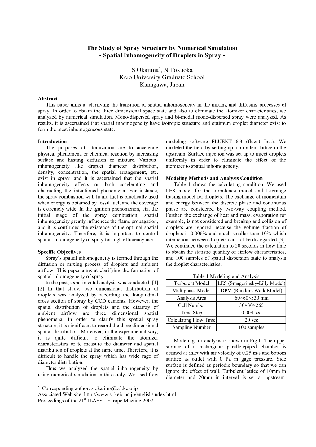 Papers for the 20Th ILASS - Europe Meeting 2005