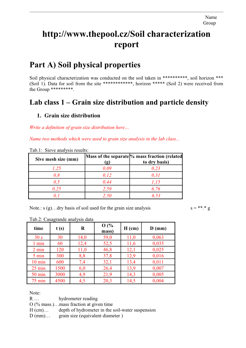 Part A) Soil Physical Properties