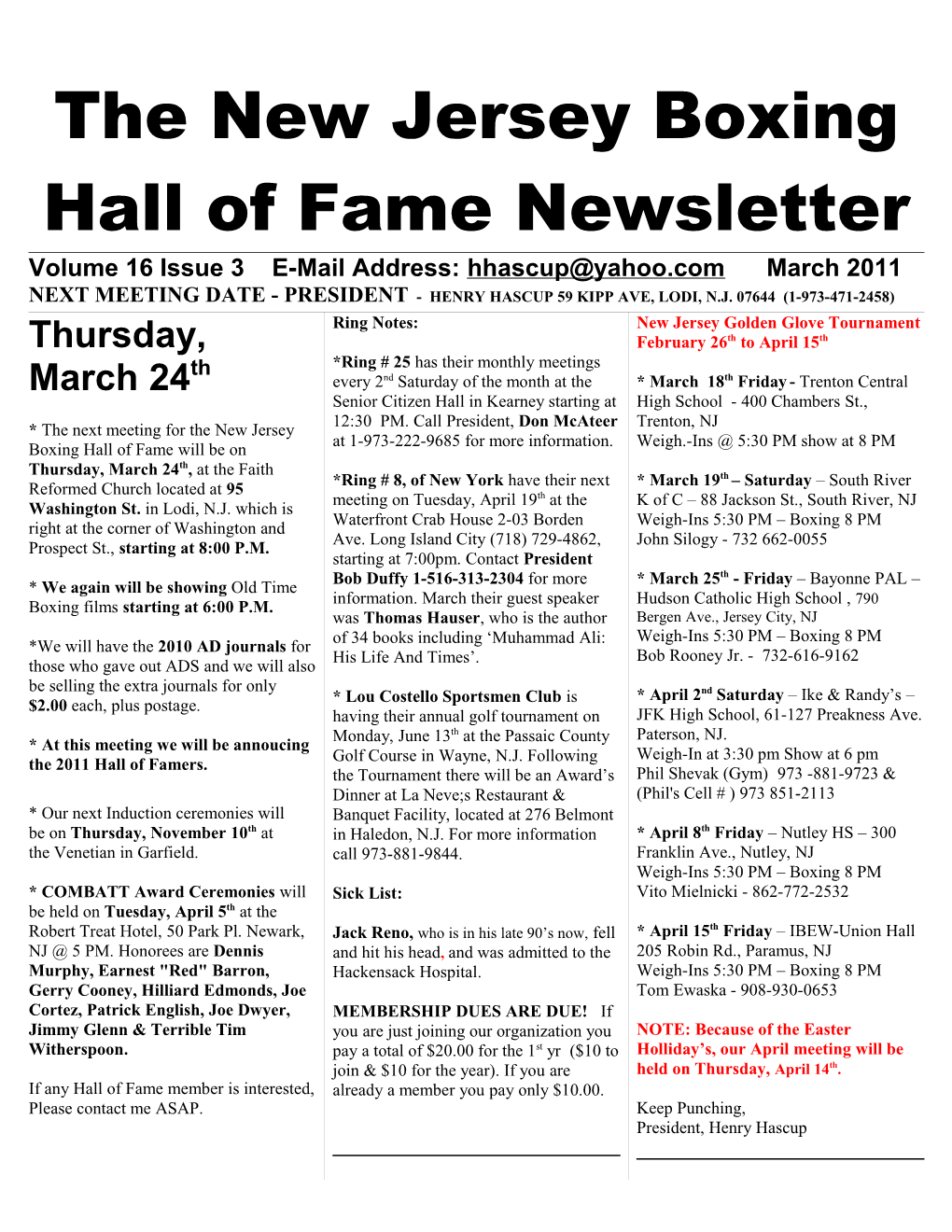 The New Jersey Boxing Hall of Fame Newsletter s1