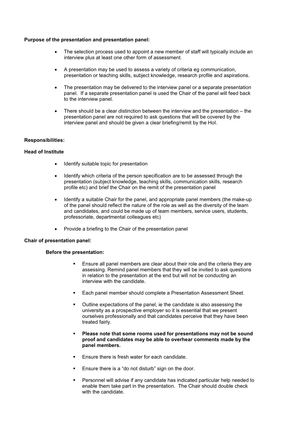 Purpose of the Presentation and Presentation Panel