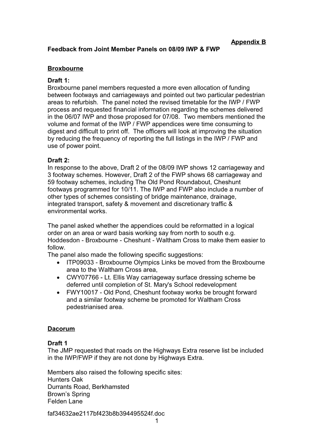 Feedback from Joint Member Panels On08/09 IWP & FWP