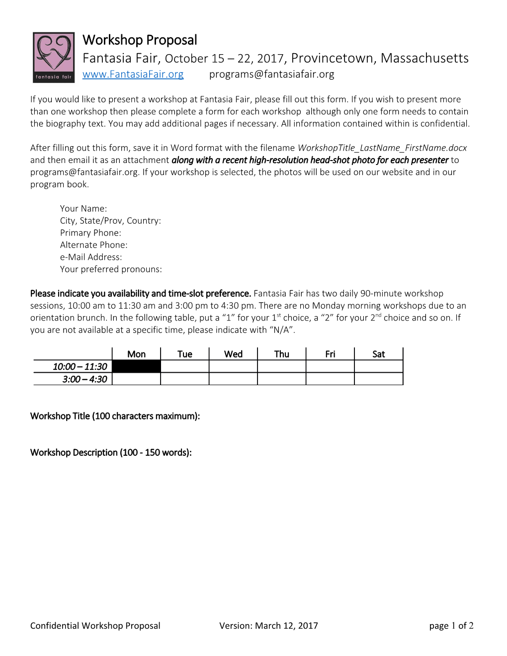 Fantasia Fair Workshop Proposal Form