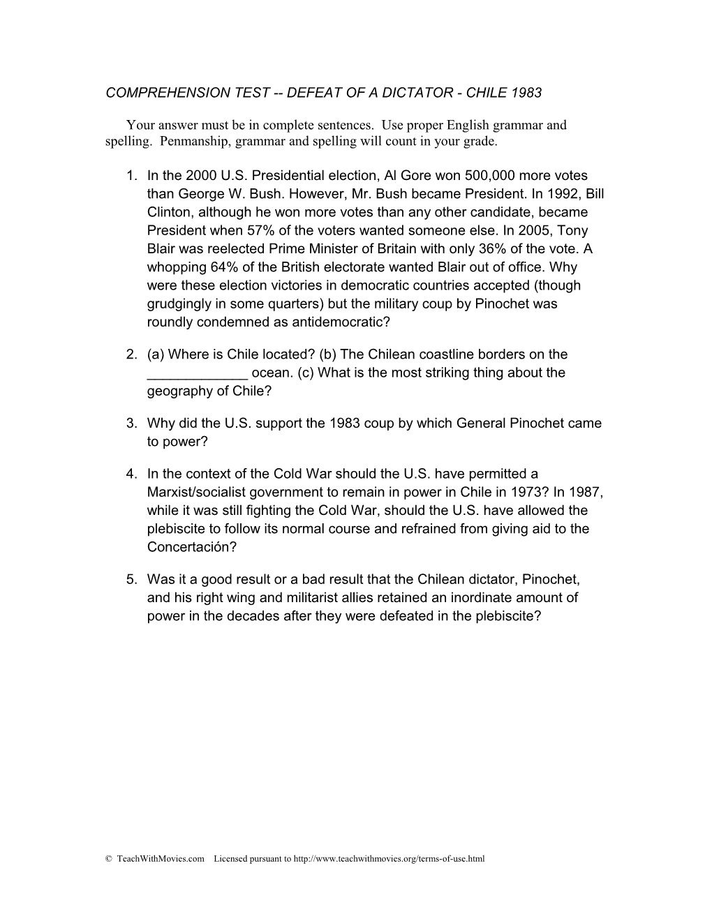 Comprehension Test on the Movement of Ideas and a Taste of Calculus s1