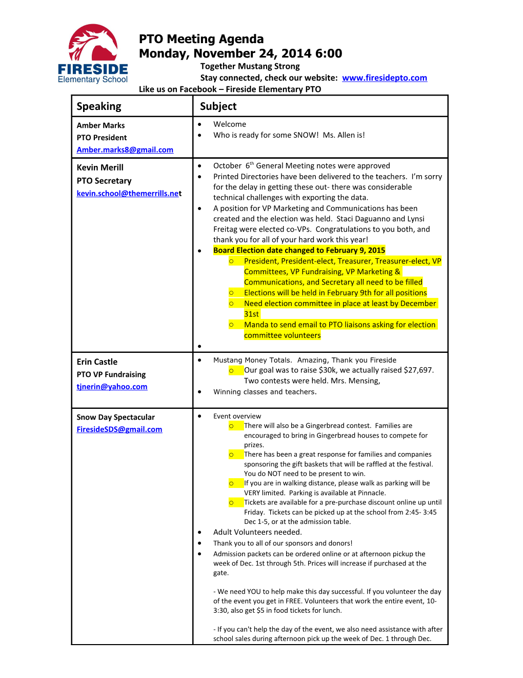 PTO Meeting Agenda