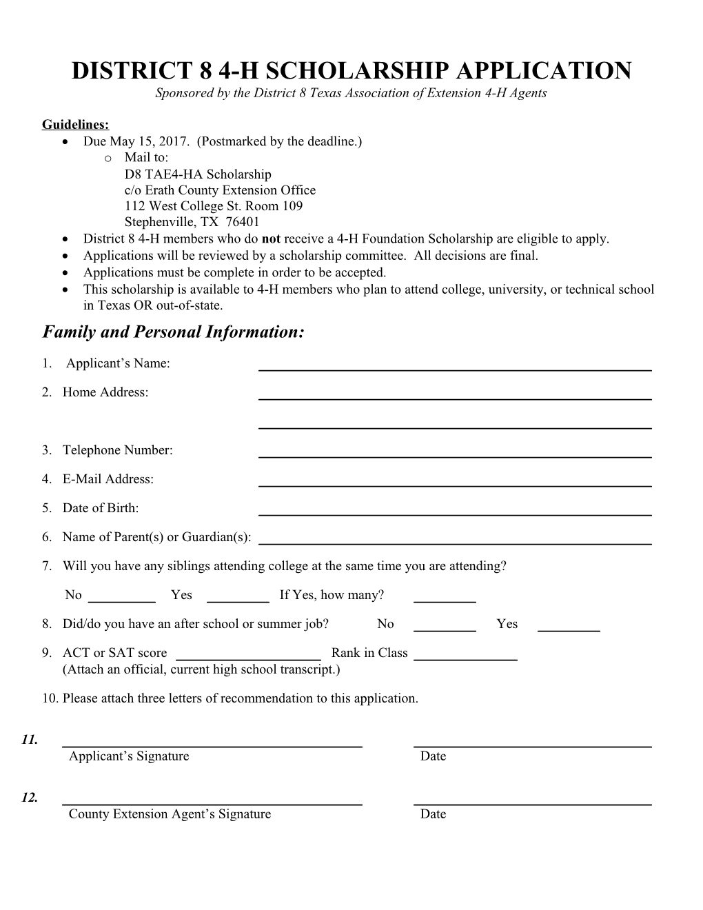 District 8 4-H Scholarship Application s1