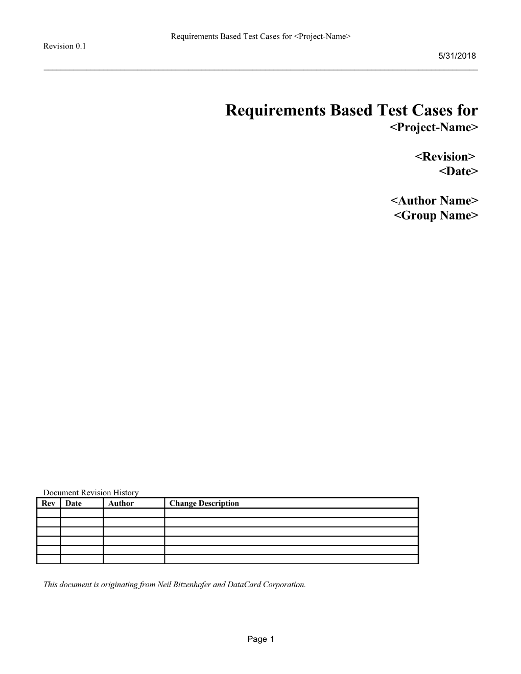 Requirements Based Test Cases for &lt;Project-Name&gt;