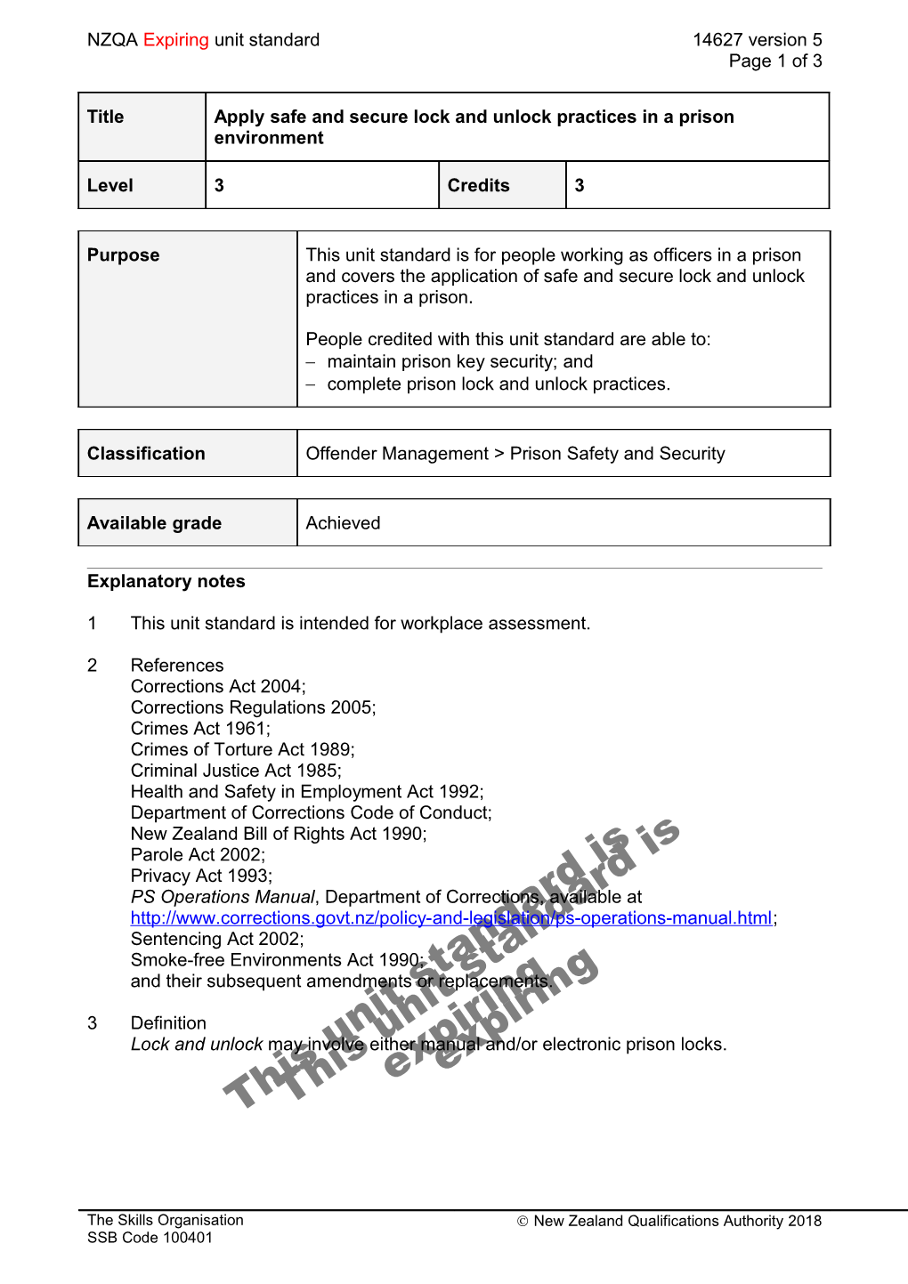 14627 Apply Safe and Secure Lock and Unlock Practices in a Prison Environment