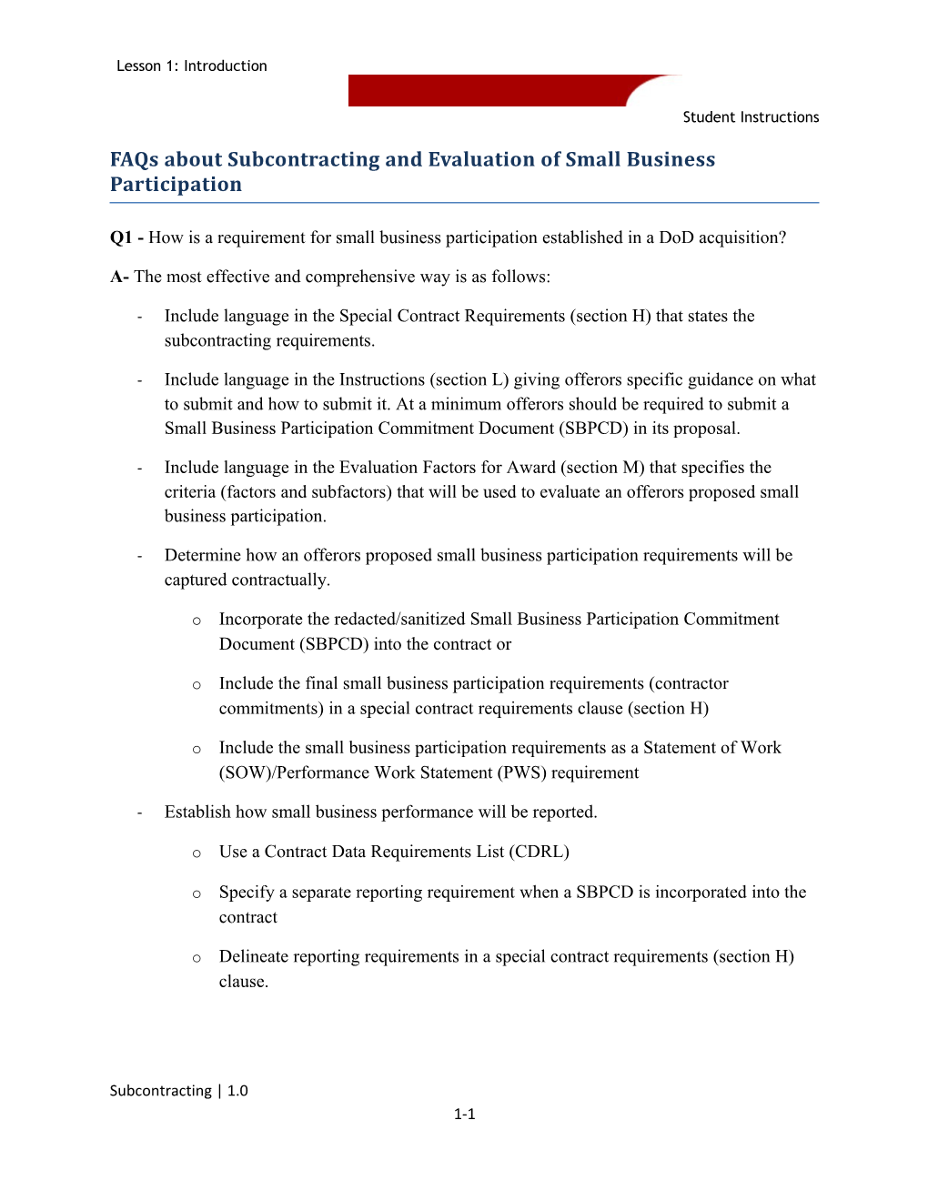 Faqs About Subcontracting and Evaluation of Small Business Participation