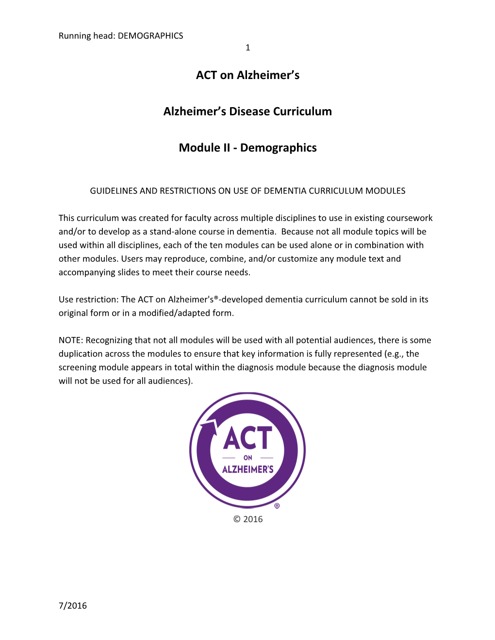 ACT on Alzheimer S