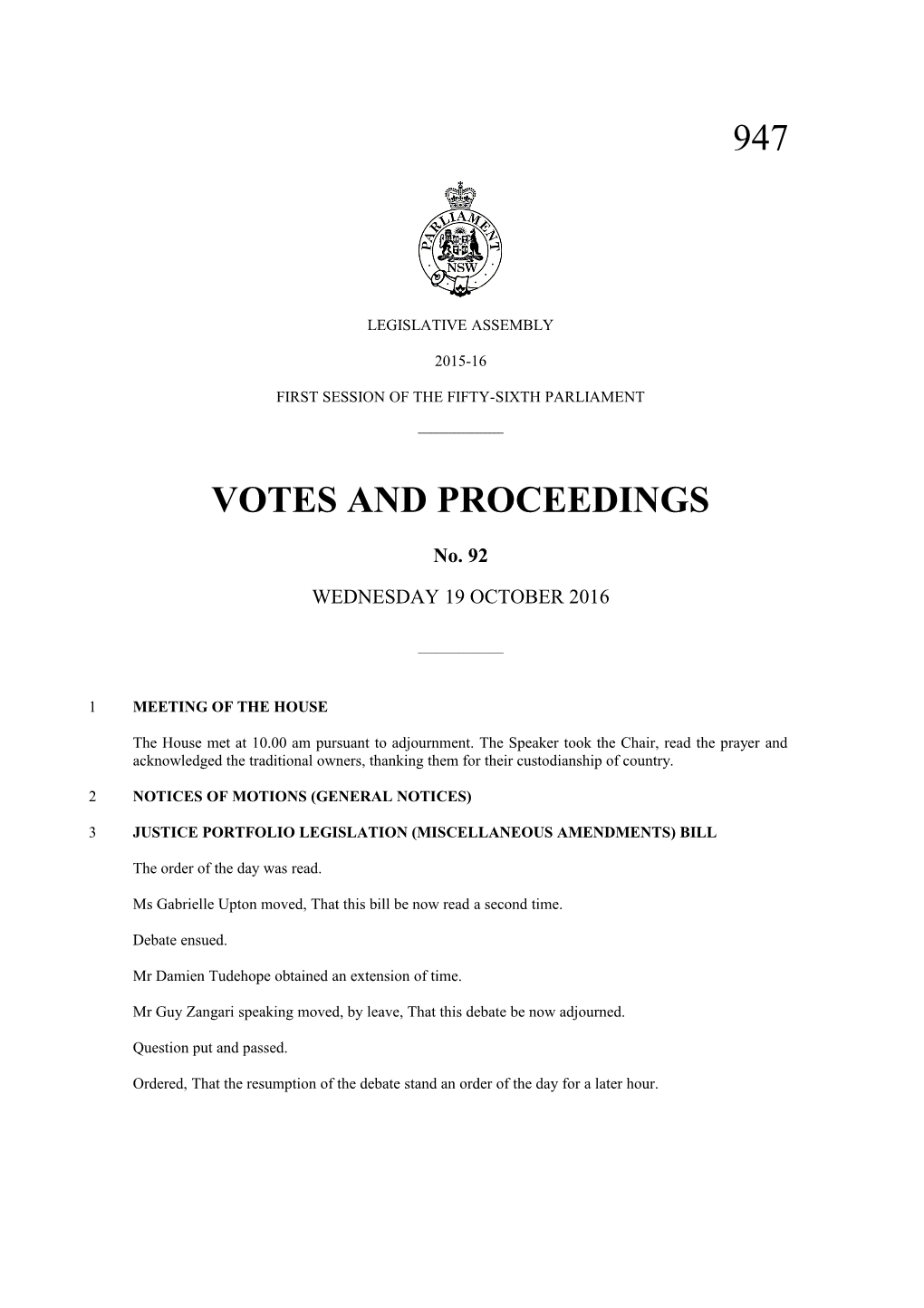 Votes and Proceedings s3