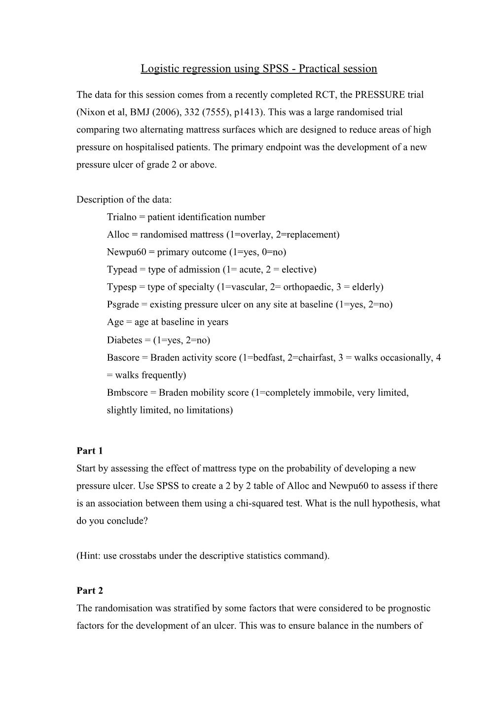 Logistic Regression Using SPSS - Practical Session