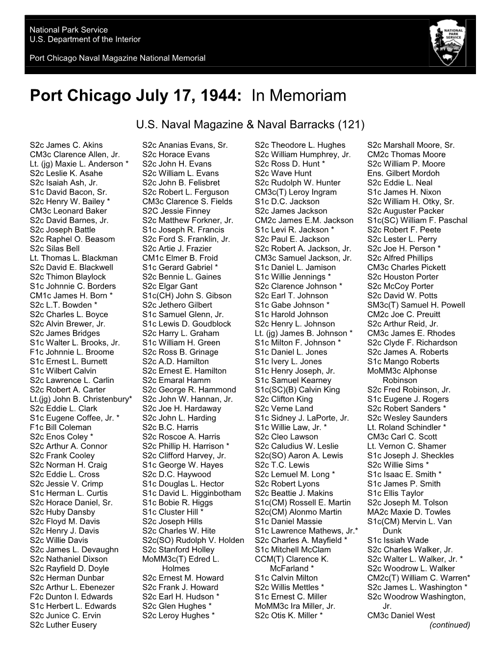 Port Chicago July 17, 1944: in Memoriam