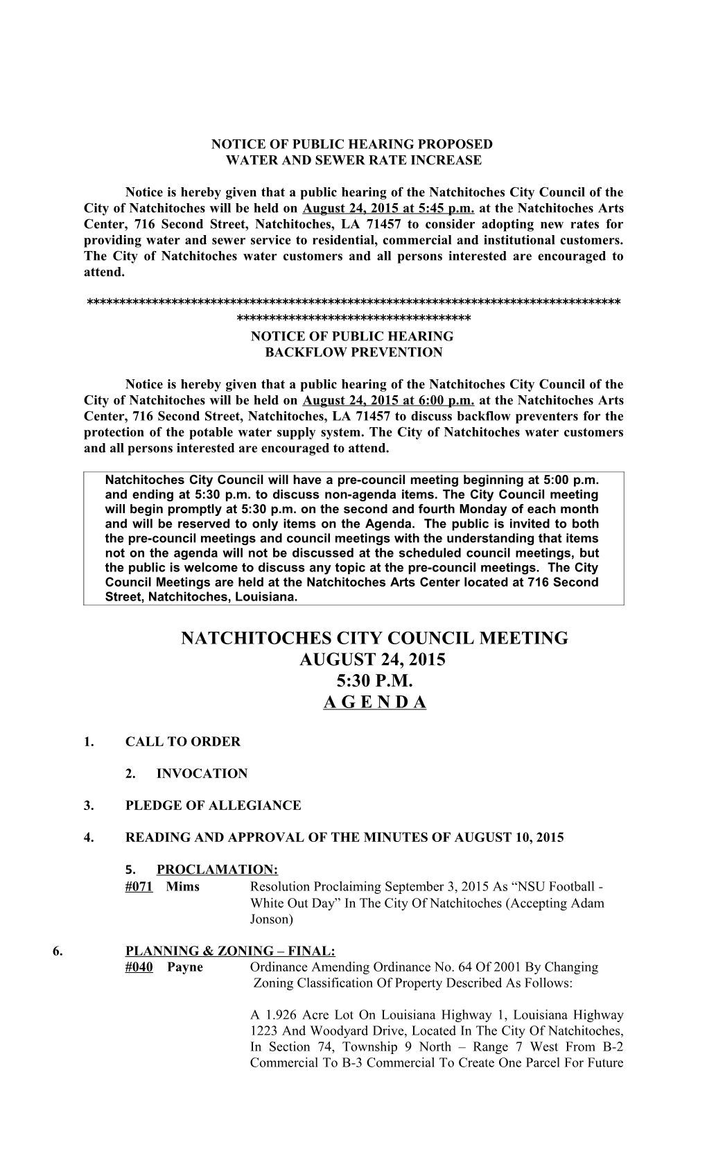 Notice of Public Hearing Proposed