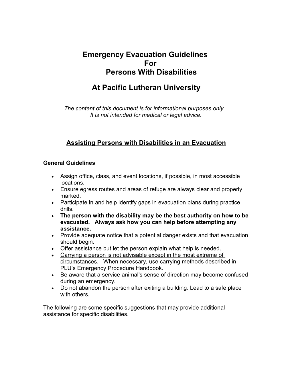 Emergency Evacuation Guidelines