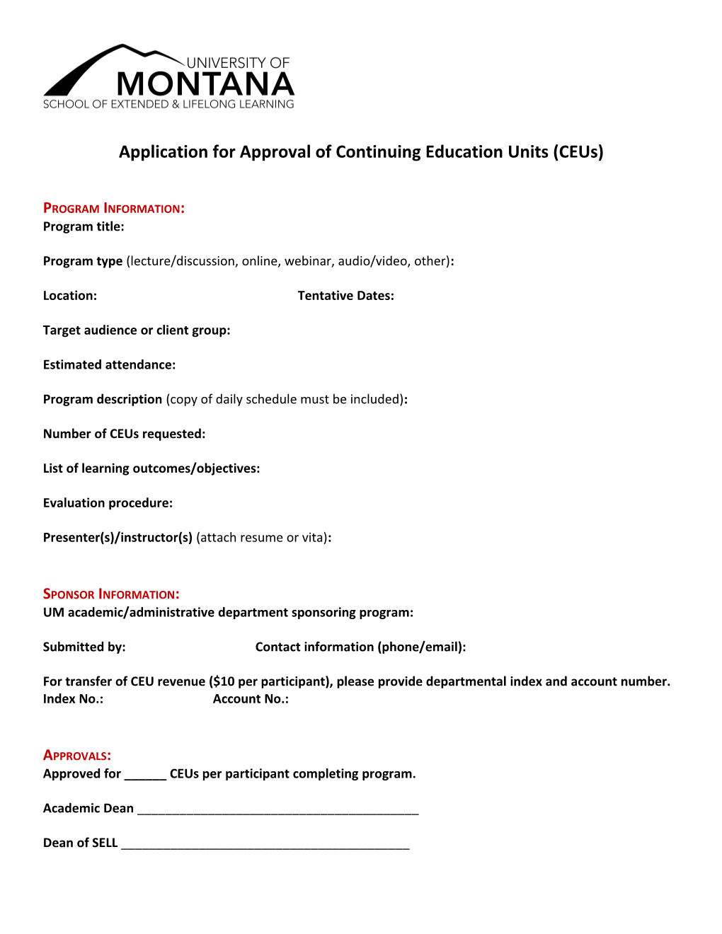 Application for Approval of Continuing Education Units (Ceus)