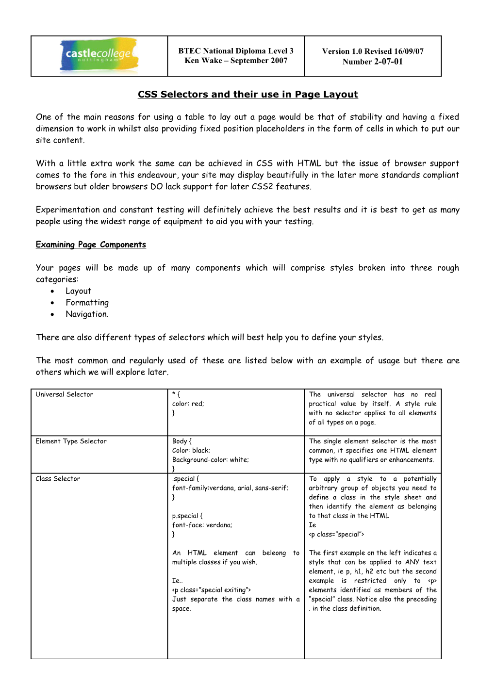 CSS Selectors and Their Use in Page Layout