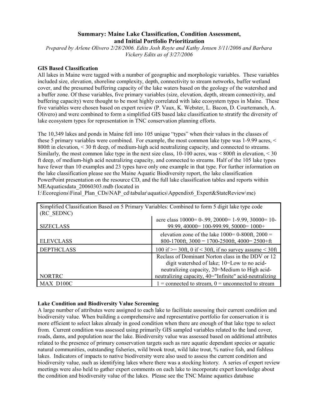 Explanation of Tables in Lakelutpop11 10Distribute